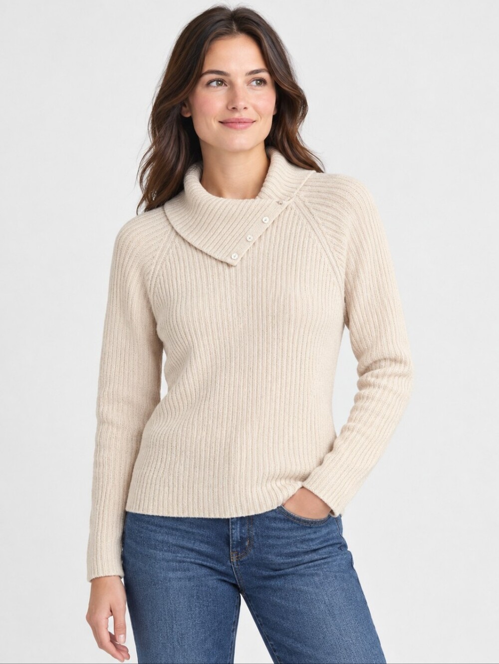 Land's End | Ivory Ribbed Pullover Sweater